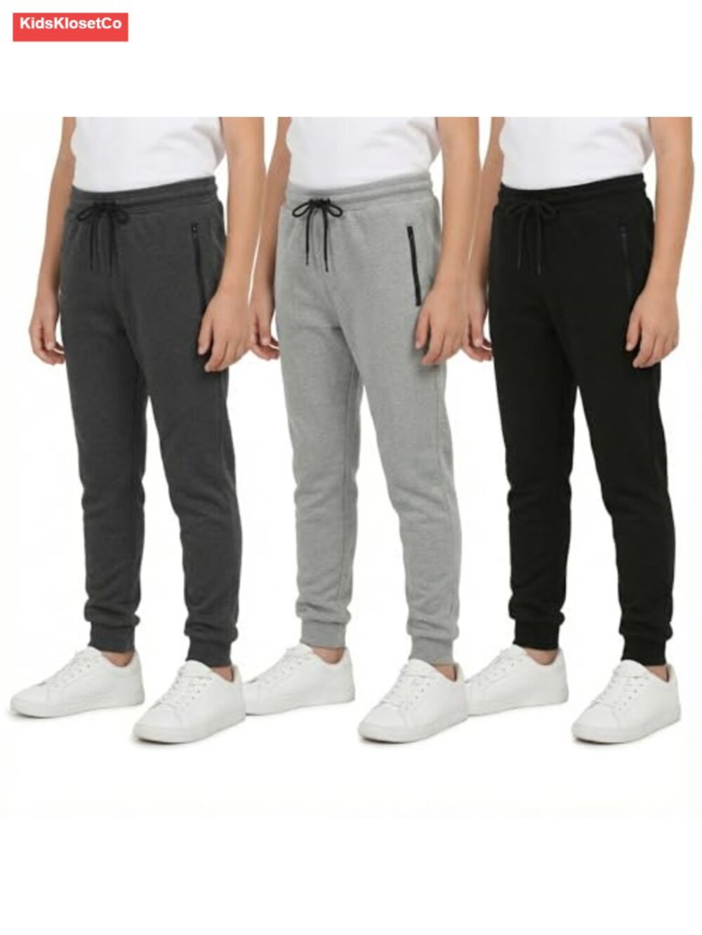 Boys Active Fleece Jogger Pants 3-Pack Drawstring Cargo Zipper